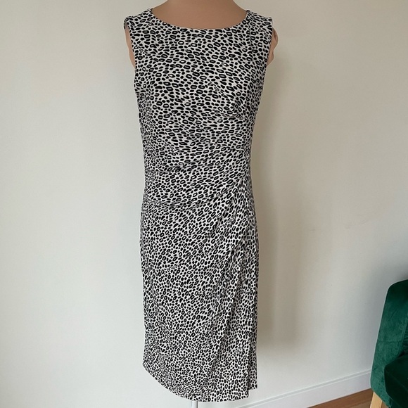 Max Mara Animal Cheetah Printed Knee-Length Sleeveless Side Ruch Dress EUC Sz M - Picture 1 of 10